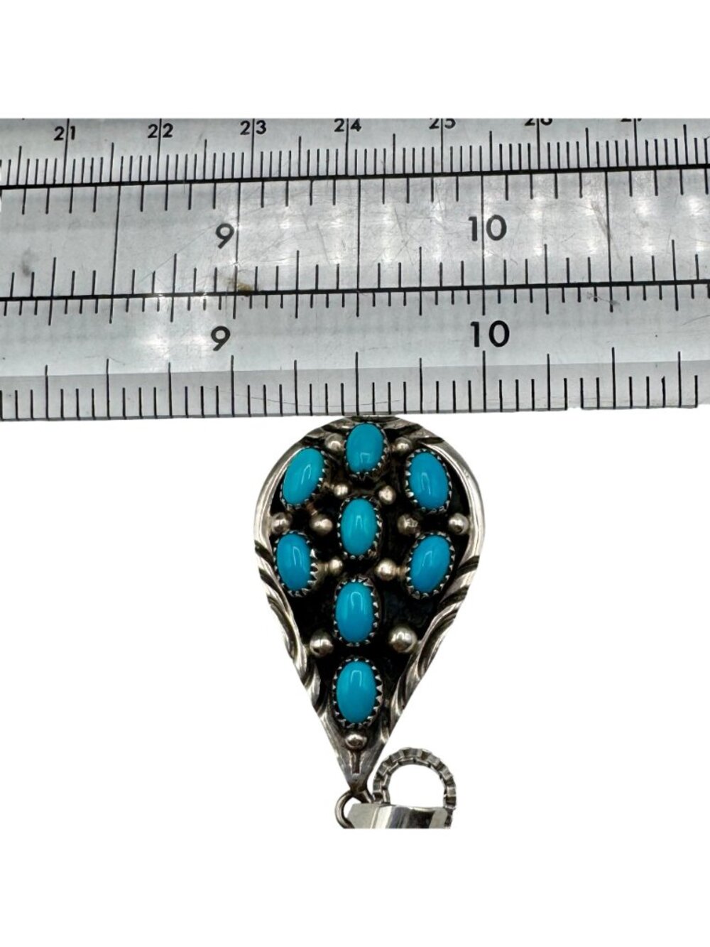 Vintage Sterling Silver Turquoise Teardrop Pendant Sawtooth Bezel Signed NG - Picture 5 of 15